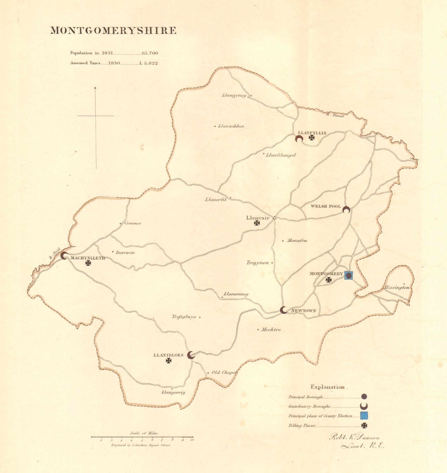 Montgomeryshire county map. Principal/contributory boroughs. REFORM ACT 1832